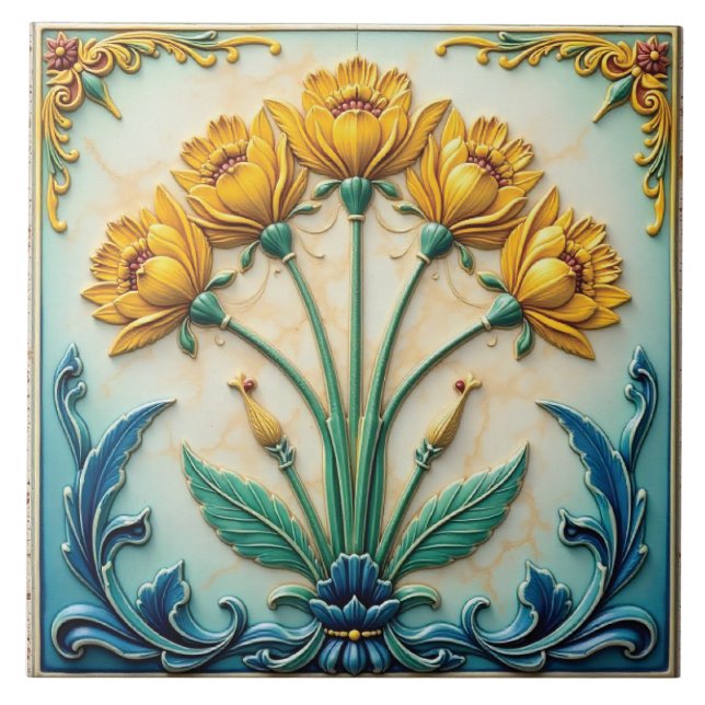 Azulejo Coro floral en amarillo (Frente)