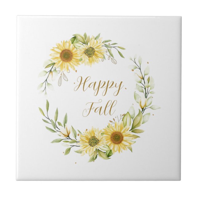 Azulejo Corona de girasoles con texto personalizable (Frente)