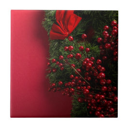 Azulejo corona de Navidad con bayas rojas