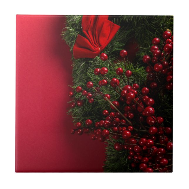 Azulejo corona de Navidad con bayas rojas (Frente)