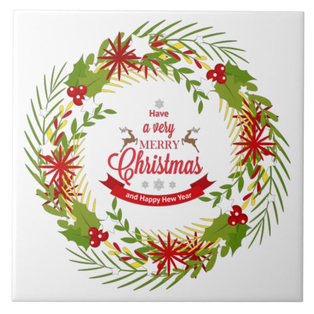 Azulejo Corona de Navidad con muérdago (Frente)