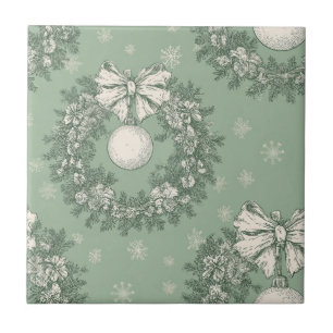 Azulejo Corona de Navidad de Toile Verde Vintage