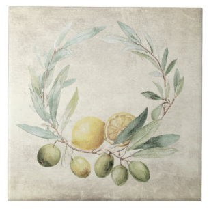 Azulejo Corona de olivo de rama de limón Mediterráneo Rúst