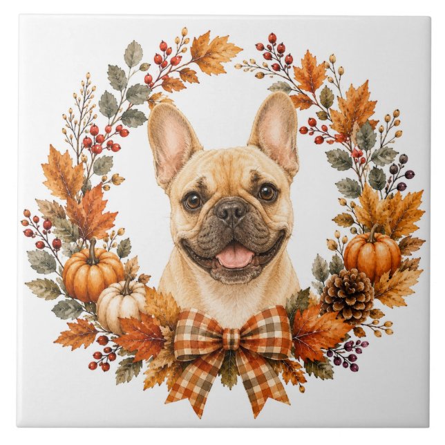 Azulejo Corona de otoño de Bulldog Francés (Frente)