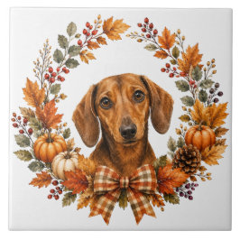 Azulejo Corona de Otoño de Dachshund