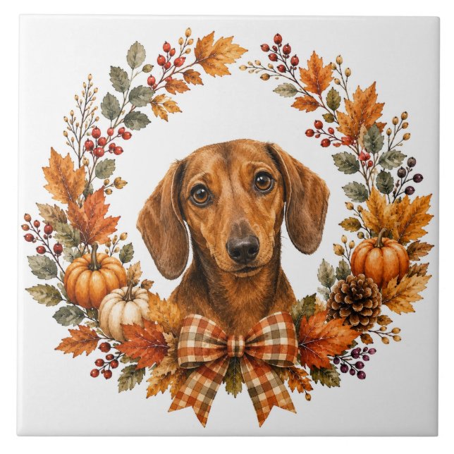 Azulejo Corona de Otoño de Dachshund (Frente)