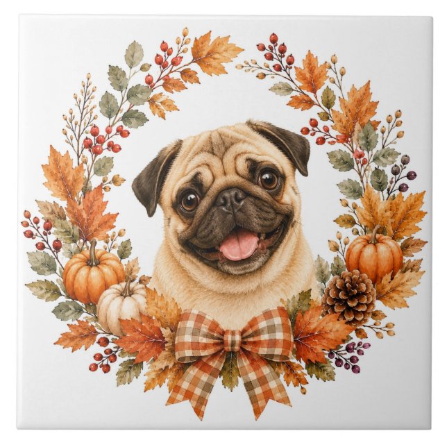 Azulejo Corona de Otoño Pug (Frente)