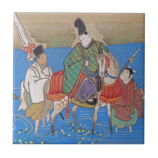 Azulejo Corredor masculino en el río que cruza el caballo  (Frente)