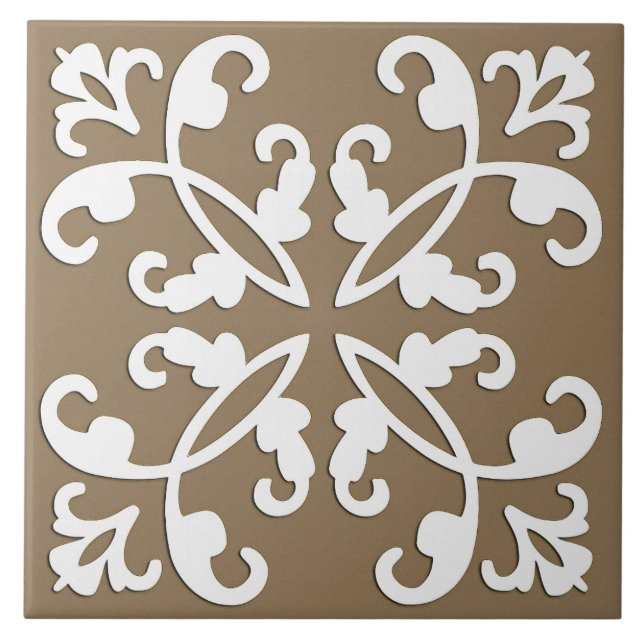 Azulejo Cortadura de encaje - blanco sobre taupe (Frente)