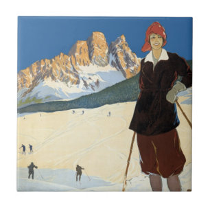 Azulejo Cortina d'Ampezzo, Italia, Esquí vintage Viajes Al