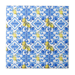 Azulejo Cortina mediterránea azul limón chic