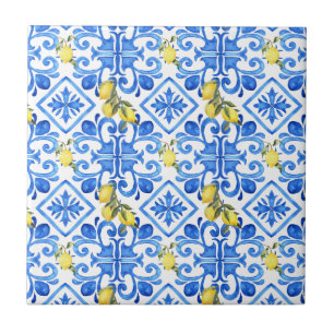 Azulejo Cortina mediterránea azul limón chic