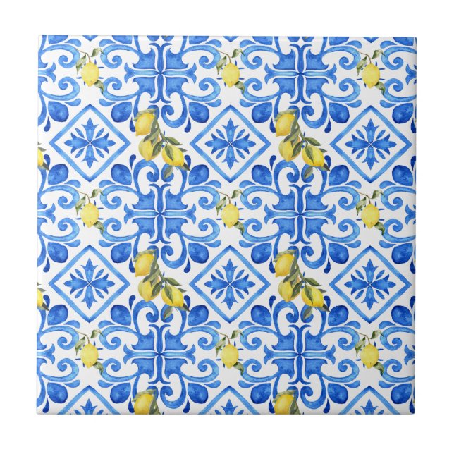 Azulejo Cortina mediterránea azul limón chic (Frente)