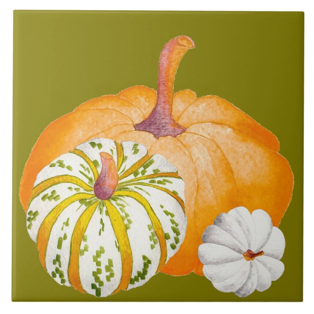 Azulejo Cosecha de calabaza en una tela cerámica (3) (Frente)