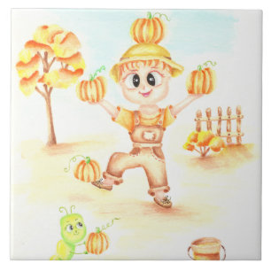 Azulejo Cosecha de moras niño de jengibre