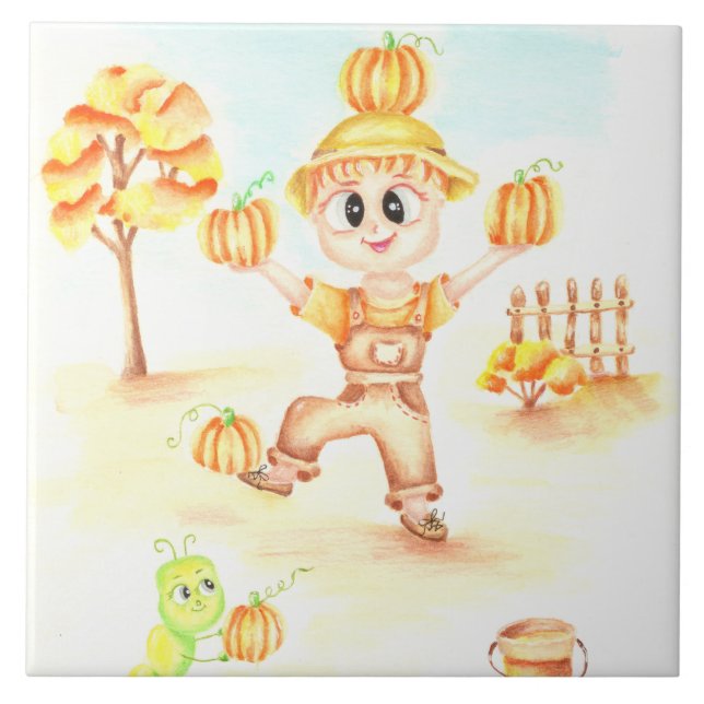 Azulejo Cosecha de moras niño de jengibre (Frente)