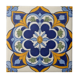 Azulejo cosecha de mosaico azul amarillo y verde