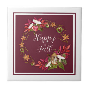 Azulejo Cosecha de otoño naturaleza con texto personalizab