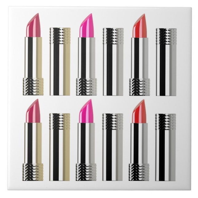 Azulejo cosméticos de belleza de lápiz labial cromado rojo (Frente)