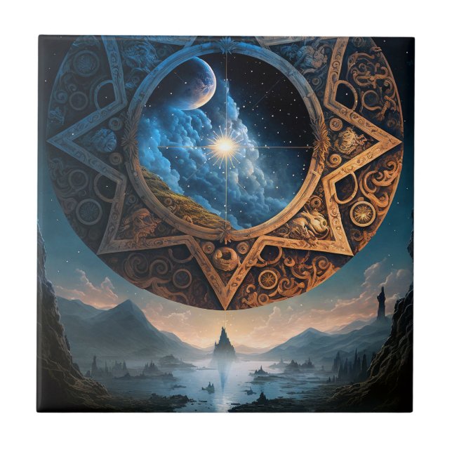 Azulejo Cosmos Fantasía Espacio Paisaje Cerámica Tile (Frente)
