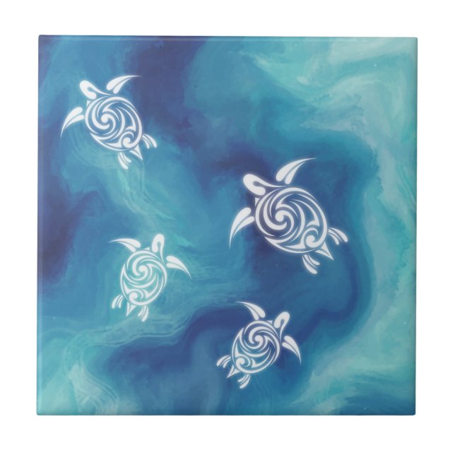Azulejo Costa acuática del océano azul de las tortugas bla (Frente)