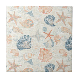 Azulejo Costa Rústica - Aguas marinas, pez estrella, arrec