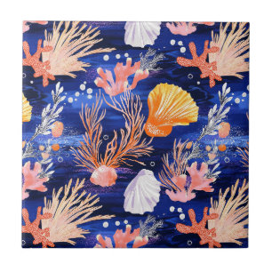 Azulejo Costa Rústica - Aguas marinas, pez estrella, arrec