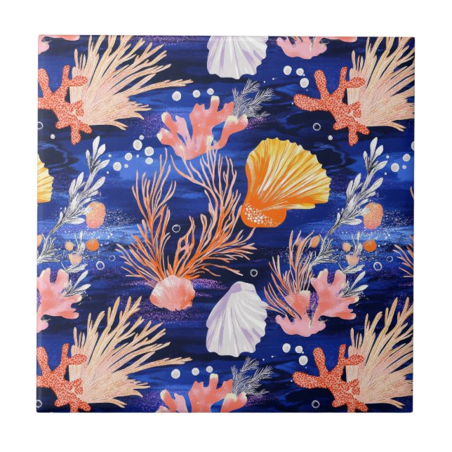 Azulejo Costa Rústica - Aguas marinas, pez estrella, arrec (Frente)