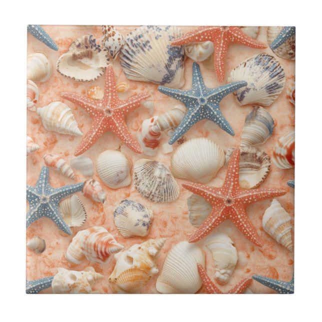 Azulejo Costa Rústica - Aguas marinas, pez estrella, arrec (Frente)