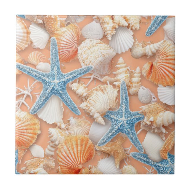 Azulejo Costa Rústica - Aguas marinas, pez estrella, arrec (Frente)