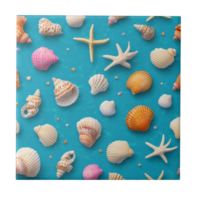 Azulejo Costa Rústica - Aguas marinas, pez estrella, arrec (Frente)