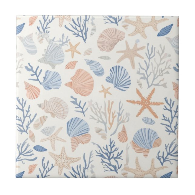 Azulejo Costa Rústica - Aguas marinas, pez estrella, arrec (Frente)