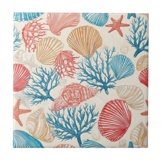 Azulejo Costa Rústica - Aguas marinas, pez estrella, arrec (Frente)