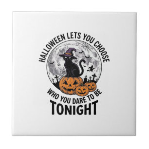 Azulejo Cota de gato de Halloween grabado de bruja de cala