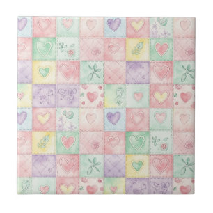 Azulejo Cottage Floral Antiguo Parche Gingham Pastel
