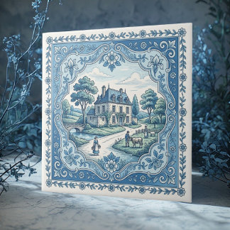 Azulejo Cottage Floral Toile de País Francés Rústico Vinta