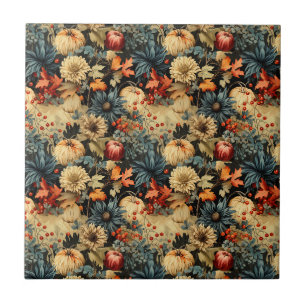 Azulejo Cottagecore Otoño Floral de Calabaza Oscuro