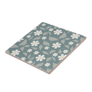 Azulejo Cottagecore Verde Teal, Salvia y Floral de Margari