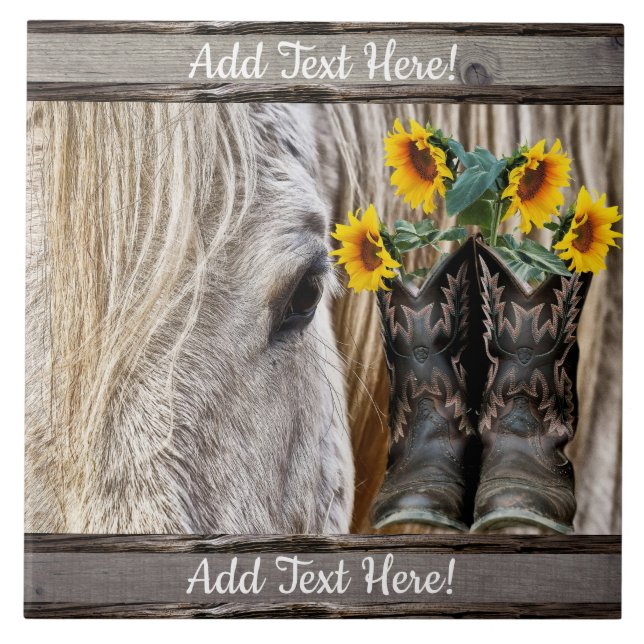 Azulejo Cowboy Caballo Boots Junta de los girasoles (Frente)