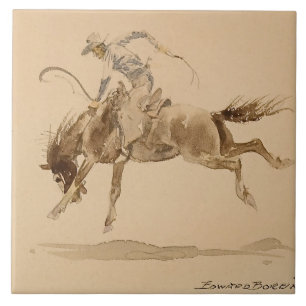 Azulejo Cowboy en un maldito caballo por Edward Borein
