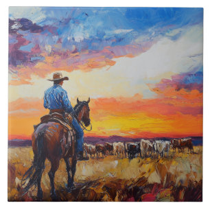 Azulejo Cowboy occidental y Herd Tile Trivet