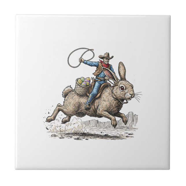 Azulejo Cowboy Riding Easter Bunny Western Howdy Easter Fu (Frente)