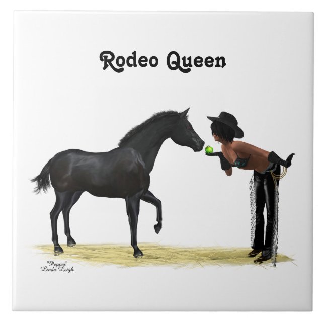Azulejo Cowgirl Pinup Con Cubierta Cerámica De Caballo (Frente)