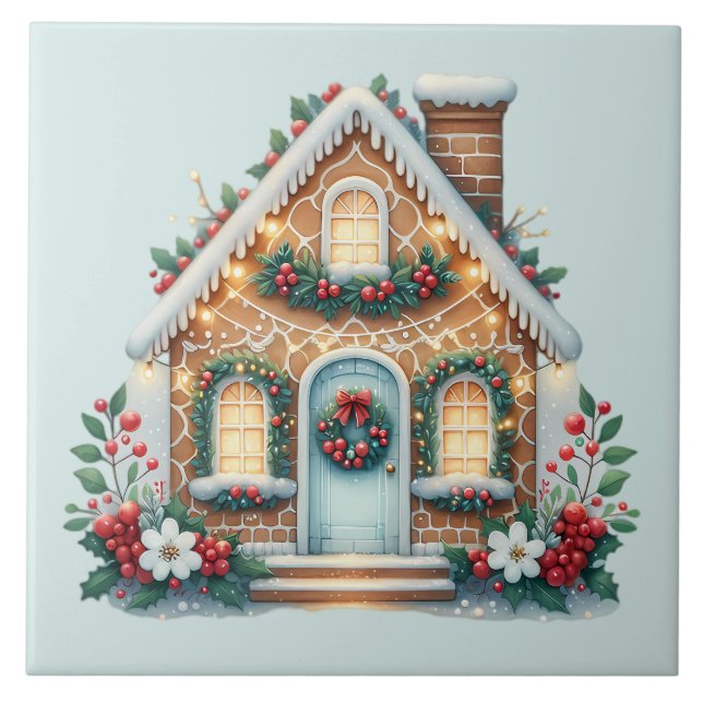 Azulejo Cozy Gingerbread House Holiday Illustration (Frente)
