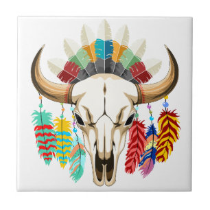 Azulejo Cráneo de Búfalo Emblema Nativo Americano