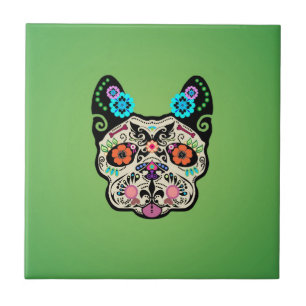 Azulejo Cráneo Frenchie - verde del azúcar