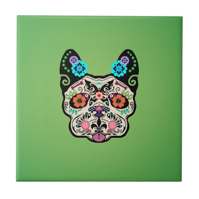 Azulejo Cráneo Frenchie - verde del azúcar (Frente)