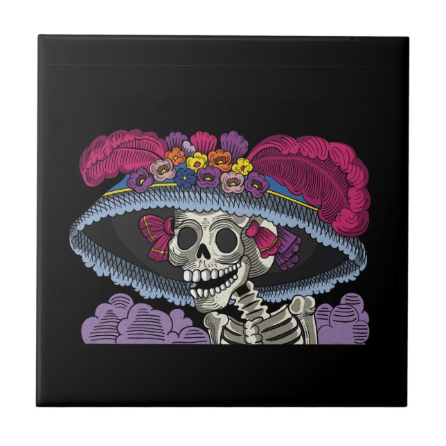 Azulejo Cráneo vector catrina mexicano (Frente)