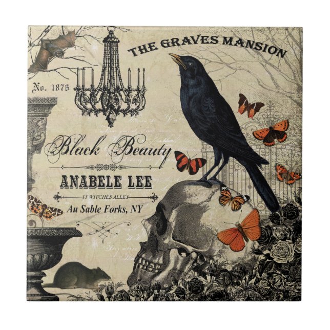 Azulejo cráneo vintage de halloween moderno (Frente)