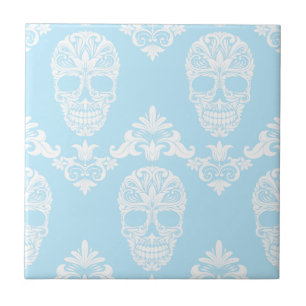 Azulejo cráneos victorianos azules